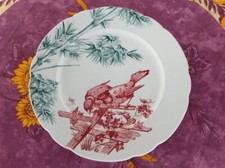 Biscuitier Plat Sur Pied Faience Longwy Modèle Oiseaux Déco Bambou Oiseau 22,5cm