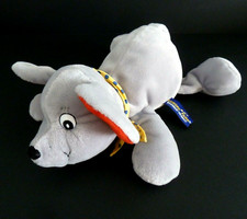 E2. DOUDOU PELUCHE SOURIS EUROPAPARK GRIS FOULARD JAUNE POIS BLEU 27cm - TTBE