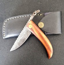 Couteau de Berger Artisanal  Lame DAMAS Forgé Tete de Belier étui cuir