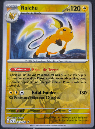 Carte pokemon raichu 019 091 - carte,