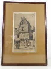 Eau-forte Gravure ancienne VENDOME rue St-Martin Armand QUEYROY XIXe encadrée