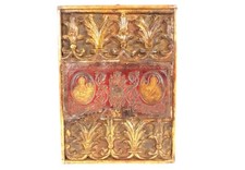 Panneau icône bois sculpté cuir Cordoue Saint Jean Matthieu Espagne XVIIè