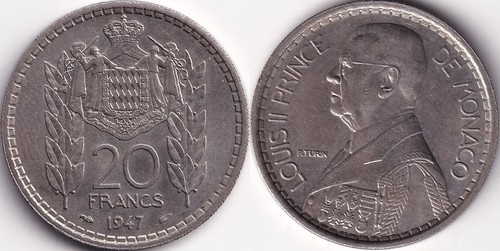 Francs 1947 monaco louis - francs,