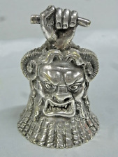 🇫🇷 ANCIENNE SONNETTE DE TABLE CLOCHE TÊTE DE FAUNE SATYRE BRONZE ARGENTE BELL