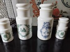 Bocal ancien X 4-Pot pharmacie opaline blanche décor bleu et vert-Vintage-Bocaux