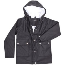 PU Veste Imperméable Coupe-Vent Noir Parka à Capuche Filles Garçons 5-13 Ans