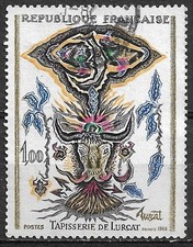 Timbre Obli YT 1493 Tapisserie jean LURCAT ART Lunes et Torros 1966