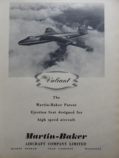 8/1952 PUB MARTIN BAKER EJECTION SEAT SIEGE EJECTABLE VICKERS VALIANT BOMBER AD