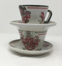 2 Grandes Tasses A Dejeuner Keraluc Quimper Signé - Rare Décor Rose Vert