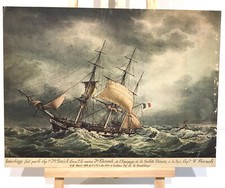 ANCIENNE REPRODUCTION AQUARELLE DE F. ROUX PORTRAITS DE NAVIRES