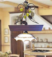 Lustre Barbell Rustique Fer Forgé Céramique De Caltagirone Bois Et Citron Vert