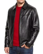 Blouson moto motard noir classique pour hommes manteau élégant en cuir...