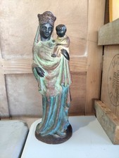 statue Ancienne vierge à l'enfant Terre Cuite Signée G Guillot  Polychrome 34cm