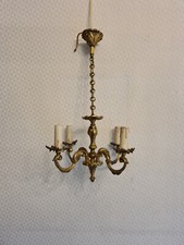 Lustre Plafonnier Ancien Lampe 4 Ampoules Branches En Bronze Vintage Pampilles