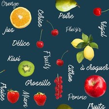 Toile cirée au mètre - Largeur 140 cm - Fruits sur fond bleu - Bleu