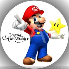 Super Mario . Décoration de gâteau , comestible, Azyme ,disque diamètre 20cm