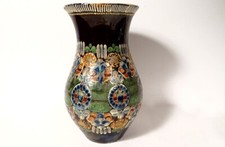 Vase faïence émaillée polychrome Thoune Suisse fleurs feuillage XIXè siècle
