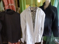 lot  T  3 homme chemise  blanche  rayures  ,pull gris+ gilet polaire