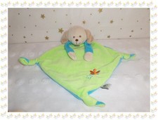 Doudou Semi Plat Losange Chien Beige Crème Vert Bleu Fleur  CP International