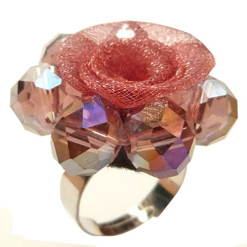 Bague fleur perle cristal - perle,