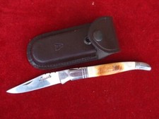 Petit couteau pliant Lagiole manche métal/corne fourreau cuir L: 12cm