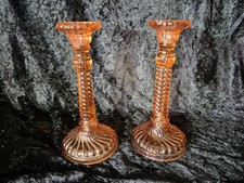 Paire Bougeoir Verre Moulé Rose Saumon STYLE Baccarat Bambou Torsade,portieux