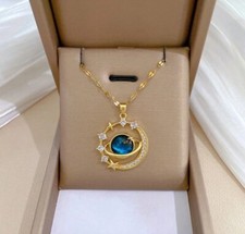 Collier Doré Or Galactique Céleste Acier Inoxydable Bijoux Femme Chaine Réglable