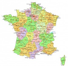 Carte de France avec les axes routiers principaux (62 x 60 cm)