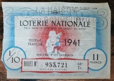 Billet de loterie nationale 1941 16e tranche P'TIT QUINQUIN crédit du nord 1/10