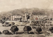 Paysage, Dessin Aquarellé