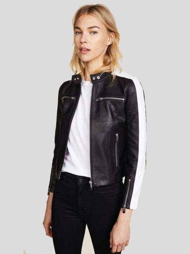 Veste cuir motard noir - en,