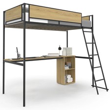 Lit mezzanine simple DETROIT avec bureau et rangements 90 x 190 cm design indust