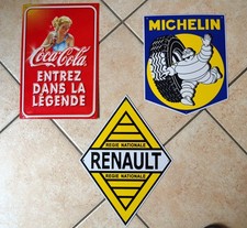 plaques publicitaires métal, 3 plaques, coca-cola, Renault, Michelin