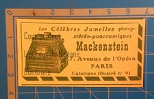 MACKENSTEIN JUMELLES STEREO PANORAMIQUES  publicité 1907 advert print