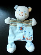 *. DOUDOU PLAT NICOTOY KIABI OURS CHAT BLEU BLANC RAYE poche 2  BA train TTBE