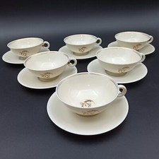 LIMOGES VIGNAUD 6 TASSES THÉ PORCELAINE Mod. RULHMANN par J. LUCE Art Déco Lot1