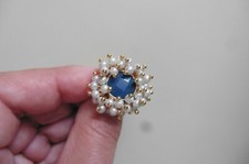 Neuf - Bague réglable créateur Antoine & Lili pierre bleue perles blanc nacré