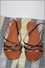 LES TROPEZIENNES  Sandales Tongs Tout Cuir   Lanières Marron Paillette T 41 TTBE