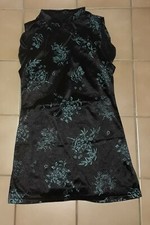 tunique chinoise bleu et noire bouton côté  xs