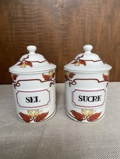 Lot 2 pots anciens Sucre sel Porcelaine Limoges HAVILAND feuilles
