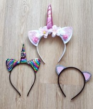 Lot de 3 serre-têtes dont 1 chat et 2 licornes pour fille