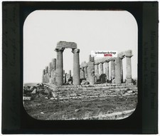 Temple de Junon, Agrigente, photo plaque verre, noir & blanc, positif 8,5x10 cm