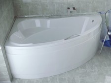 Baignoire Bain d'angle 160x100 Gauche + tablier en acrylique Siphon + pieds ADA