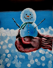 Peinture originale bonhomme de neige art mural Noël vacances art neige enfants