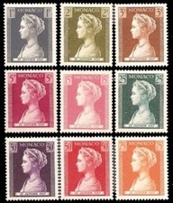 MONACO YVERT 478-486  " GRACE KELLY BIRTH OF PRINCESS CAROLINE SET 1957" MNH VVF
