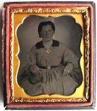 AMBROTYPE  1/6 PHOTO portrait JEUNE FEMME avec bijoux or  1/2 boîte p255