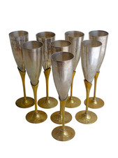 Charming Set of x8 Vintage Champagne Flutes Brass & Silverplated Metal 9"- Used