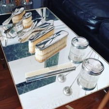 Nécessaire toilette Brosse Miroir Art Déco Sue Mare Argent Minerve Baccarat 1930