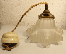 Ancienne Tulipe En Verre  Lampe Lustre Suspension Abat-jour Vintage art deco 