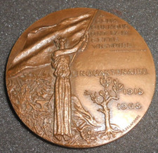 medaille bronze « CESSEZ LE FEU »  cinquantenaire 1918 - 1968 soldat poilu WWI